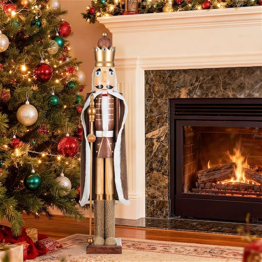 Glitzhome® 42" Wooden Christmas Brown King Nutcracker